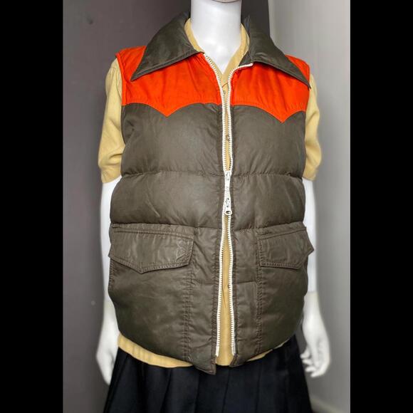 1970's Dagger Collar Down Puffer Vest from Swan Brown + Orange size M/L - Picture 5 of 10